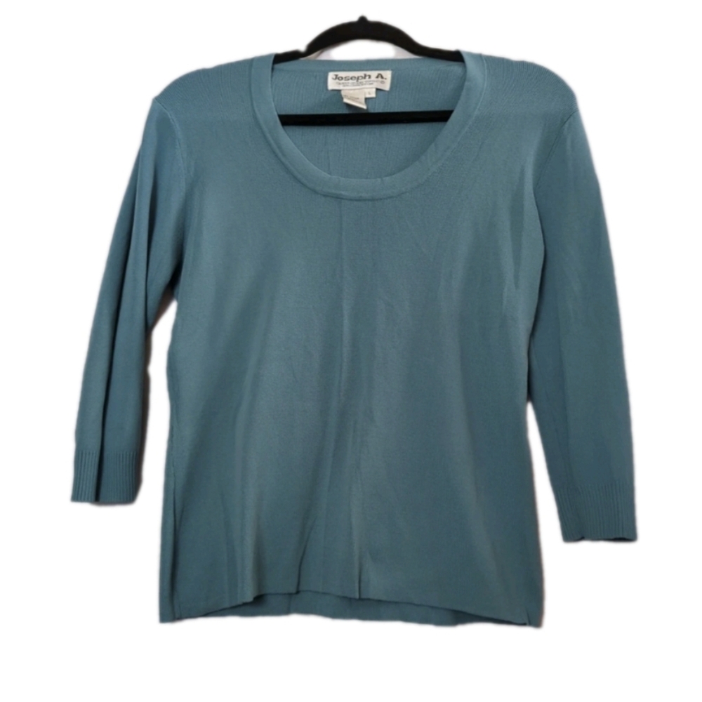 Joseph A Womens Pullover Sweater Solid Teal 3/4 Sleeve Round Neck Sz. Large